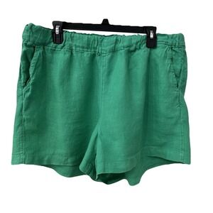 J. Crew Linen Green Women's Shorts sz XL Stretch Waist Pockets Vacation Casual